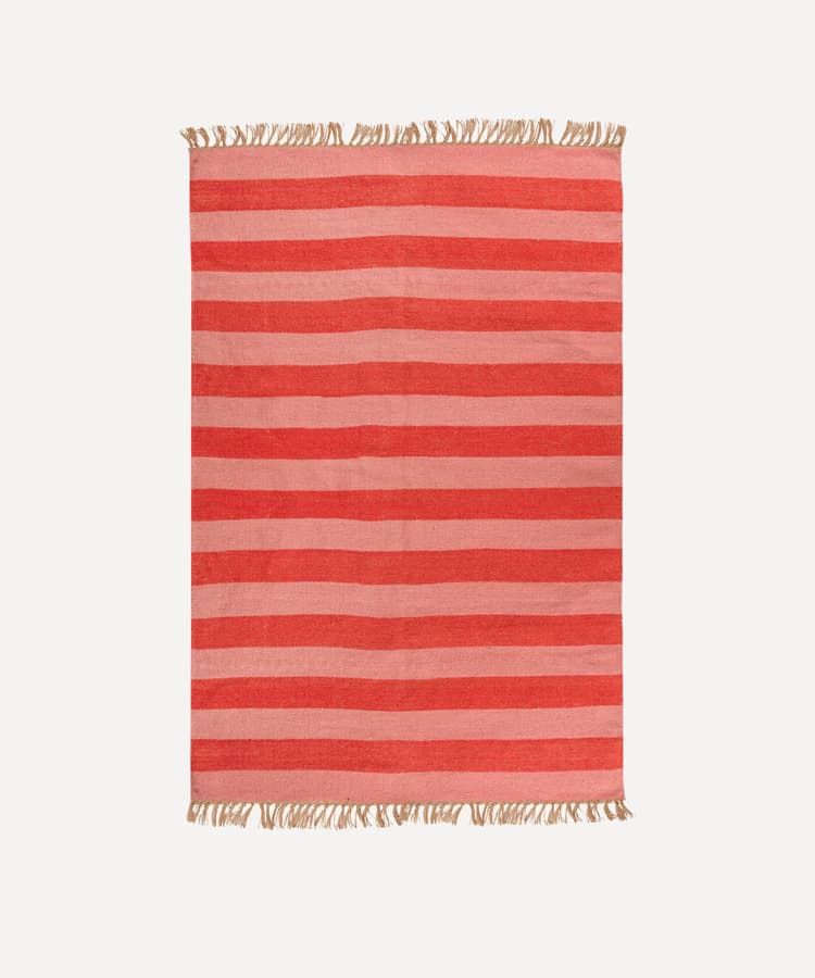 Demelza Medium Pink & Red Striped Rug Glassette
