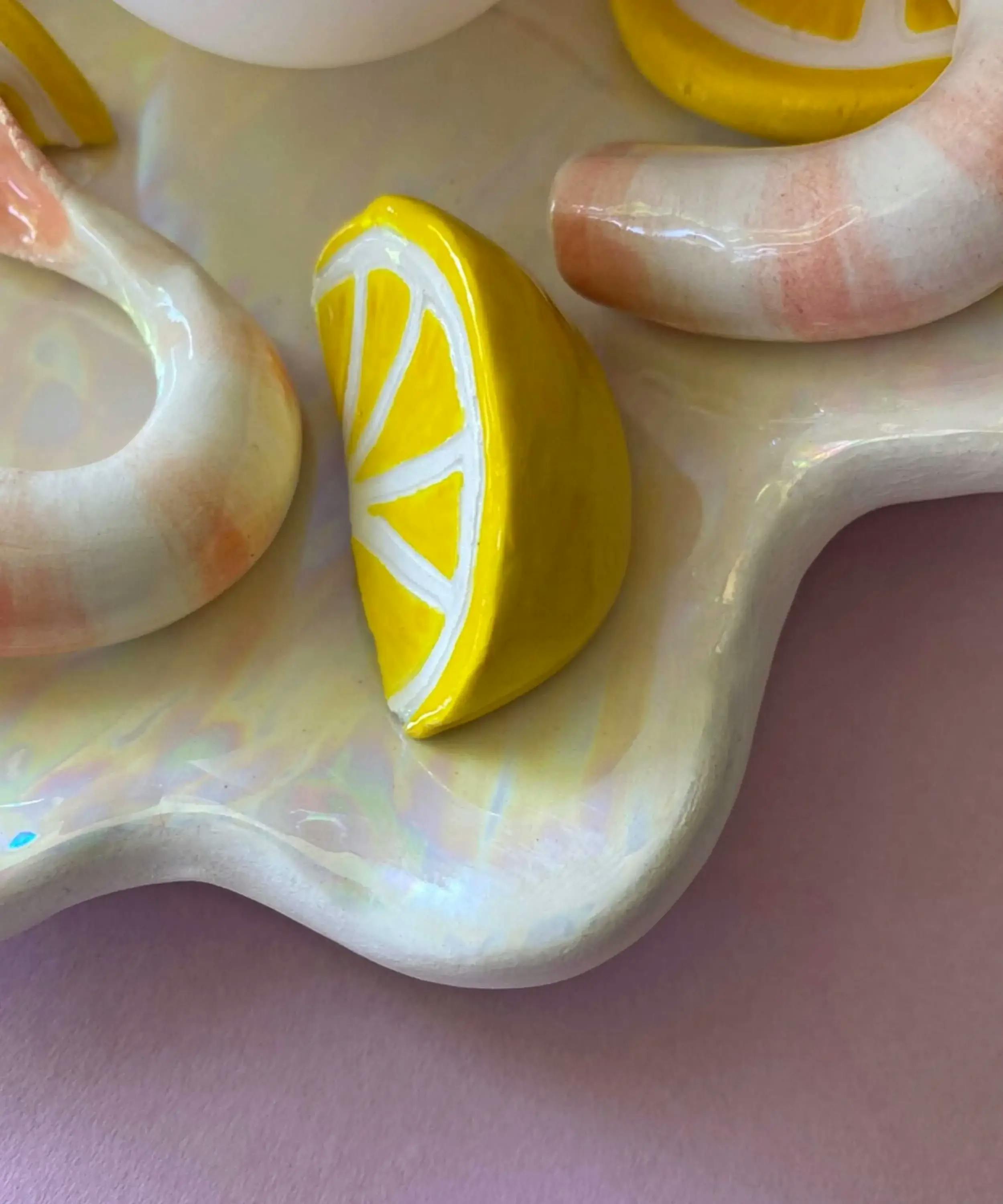 Seafood Clam Shell Lamp - Lemons & Prawns - Glassette